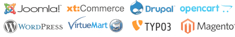 weltweit meistgenutzte Content-Management-Systeme (CMS) Joomla!, xt:commerce, Drupal, opencart, WordPress, VirtueMart, TYPO3, Magento